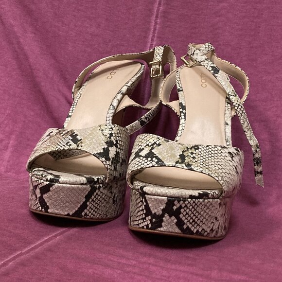 Aldo Neuling Heels, Leather Strappy Sandals, Snakeskin. Size 10 Platform - Picture 6 of 9